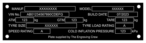 ADR 61/03 Compliant | Large Durable Black Trailer Vehicle Plate
