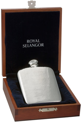 Engraveable | Royal Selangor 140ml (leather texture) Impression Pewter Hip flask LG.  Wooden Gift Box.