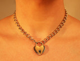 Engravable | Heart shaped lock choker chain.