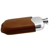 Engravable | British Pewter hip flask & brown pouch 6oz hipflask