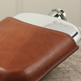 Engravable | British Pewter hip flask & brown pouch 6oz hipflask