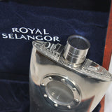 Engraveable | Royal Selangor 80ml Pewter Ship Flask.  Wooden Gift Box.
