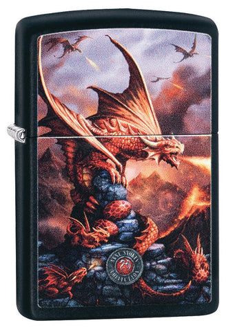 Engravable | Anne Stokes Fire Red Dragon on Black Zippo lighter.