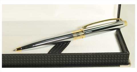 Armada Pen - Chrome with gold trim. Engrave your pen today.