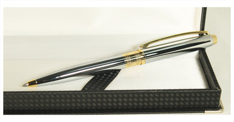 Armada Pen - Shinny Chrome with gold trim. Engrave your pen today.