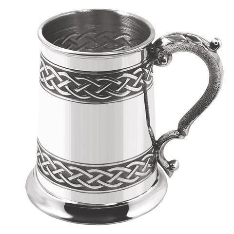 Engravable | British Pewter Embossed Celtic Band Tankard