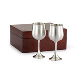 Engraveable | Royal Selangor Wine / Water Goblet pair 160ml Pewter.  Wooden Gift Box.