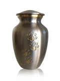 Engrave today | 8" (1.7L) Paws-to-Heaven Urn. Silver with gold trim.