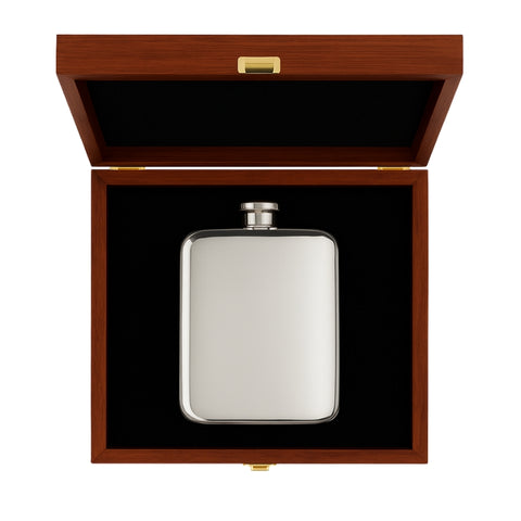 Engravable | British Pewter 6oz Hip Flask in wooden box