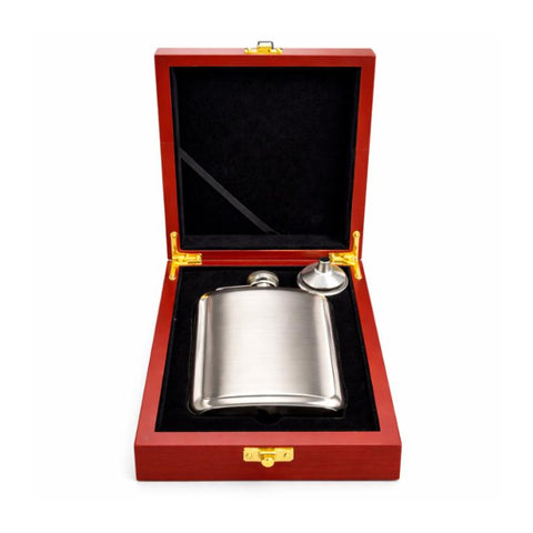 Engravable | Two-Tone Stainless Steel 6oz Hip Flask in wooden box