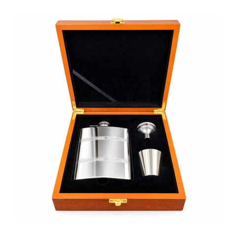 Engravable | Celtic Band Stainless Steel 6oz Hip Flask in wooden box