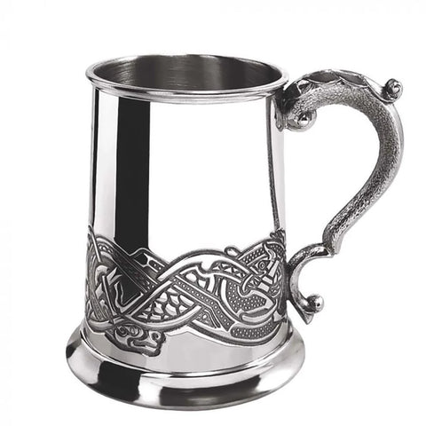Engraveable| British Pewter Embossed Celtic Band Tankard