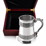 Engravable | 1 Pint British Pewter Tankard with Celtic band design in Wooden Box