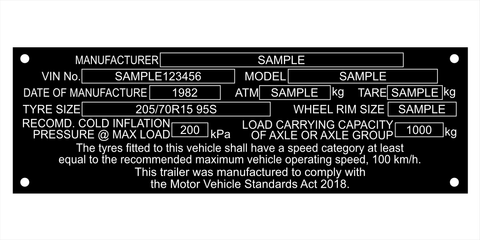 Pre 30 June 2023 | Large Durable Black Compliance plate for new & used trailers made in Australia.