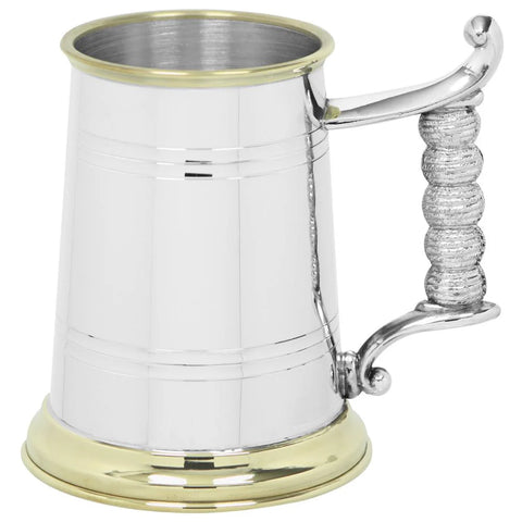 Engravable | 1 Pint Pewter and Brass Beer Mug Tankard With Elegant Rope Style Handle