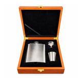 Engravable | Brushed Stainless Steel 6oz Hip Flask in wooden box