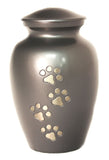 grey pet urn with paw prints