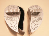 Personalised Pewter First Tooth & Curl split heart box set