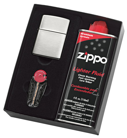 Engravable Gift Set | Brushed Chrome Zippo