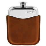 Engravable | British Pewter hip flask & brown pouch 6oz hipflask