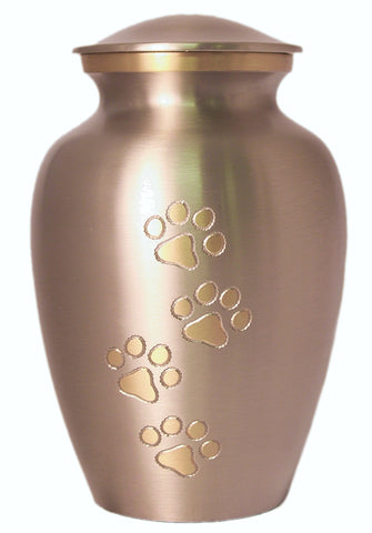 Engrave today | 7" (1.35L) Paws-to-Heaven Urn. Silver with gold trim.