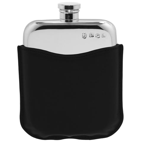 Engravable | British Pewter hip flask & black pouch 6oz hipflask