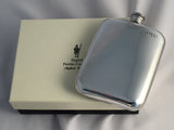 Engravable | British Pewter 6oz Hip Flask, brown pouch with captive lid