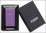 Engravable | Slim High Polish Purple Zippo Lighter.