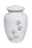 Engrave today | 6" (650ml) Paws-to-Heaven Urn. White with silver paws.