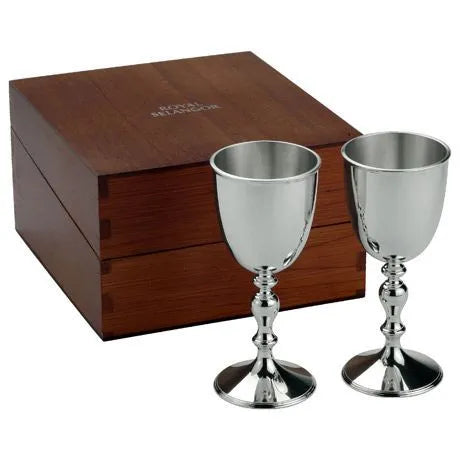 Engraveable | Royal Selangor Sovereign Gift-boxed Goblet Pair.  Wooden Gift Box.